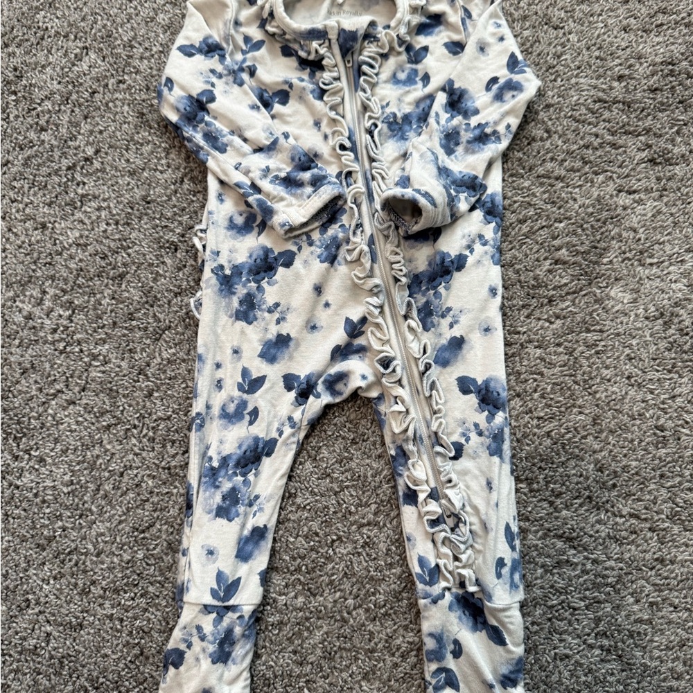 Floral Blue and White Kids One Piece